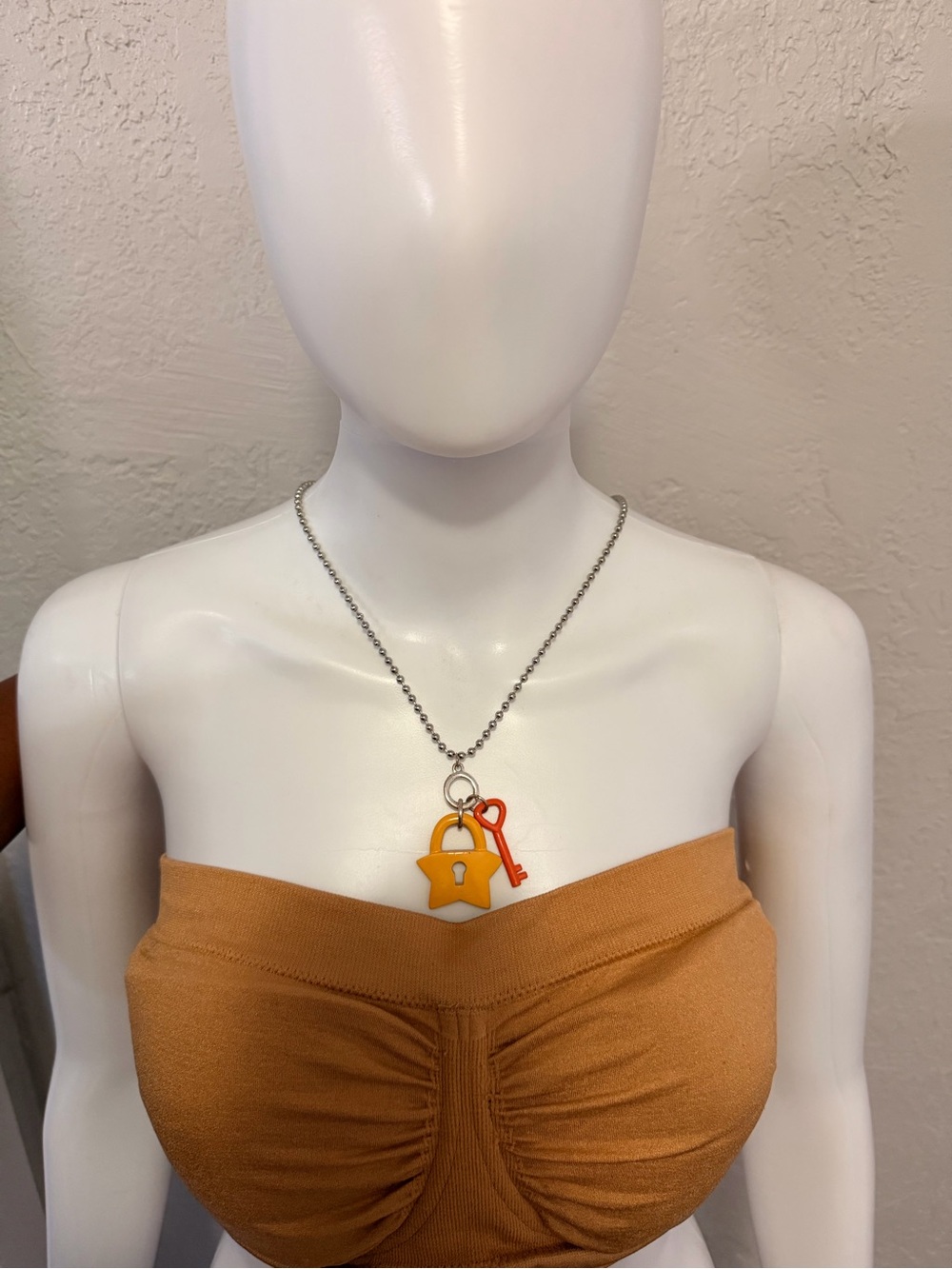 Yellow Lock & Orange Key Pendant Necklace - Women's Fashion Jewelry